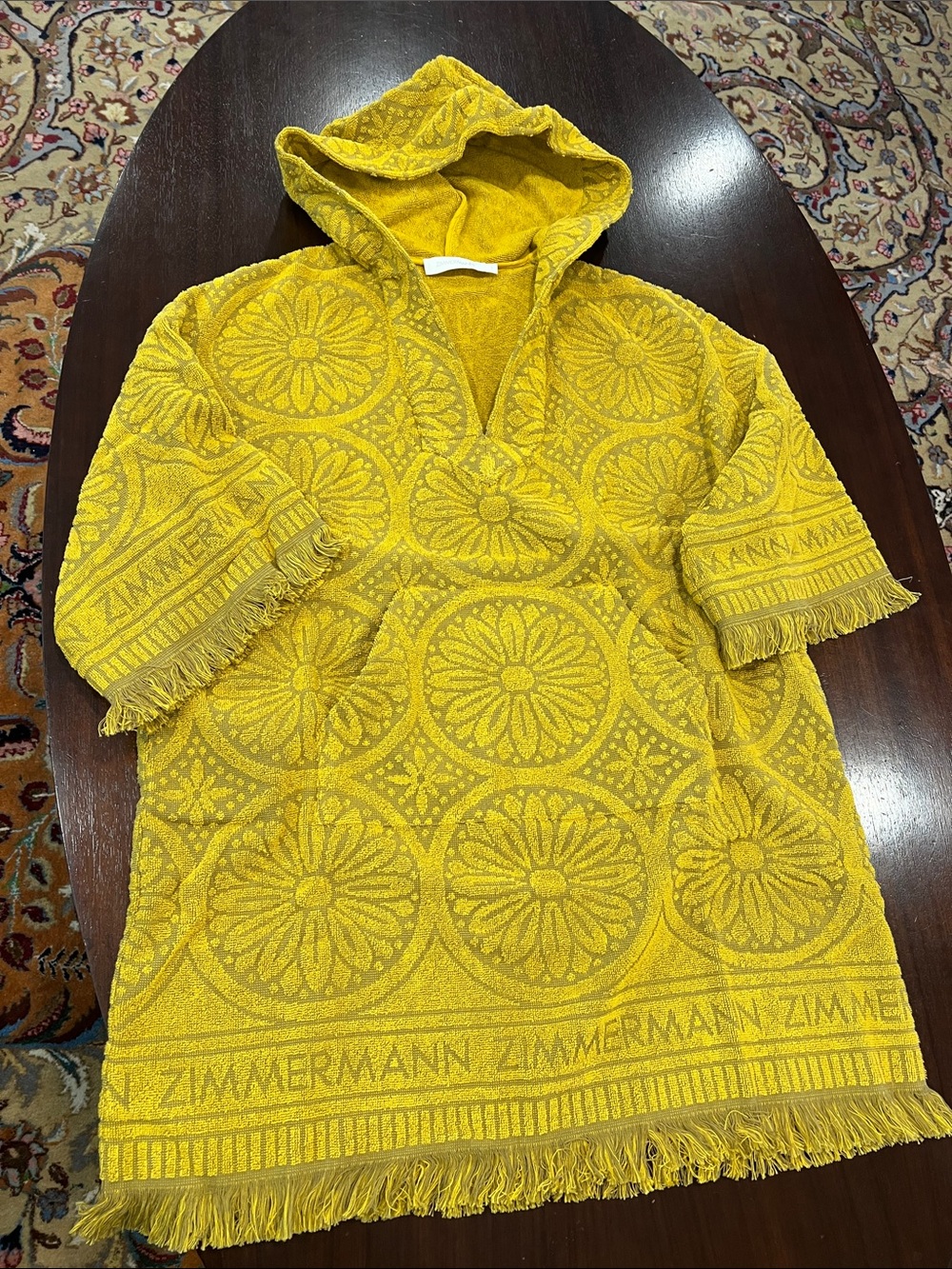 Zimmermann Bright Mustard Hooded terry coverup Tunic.